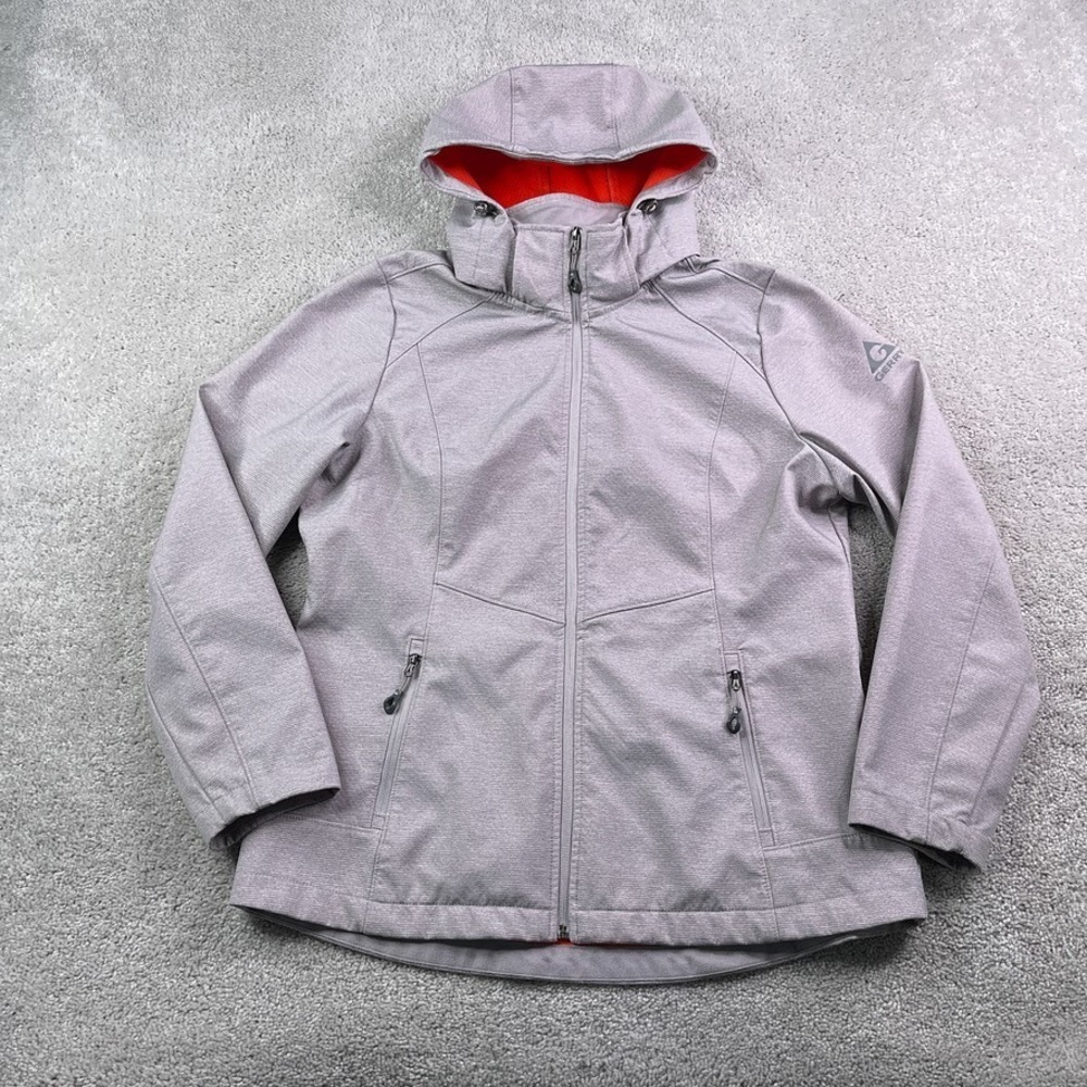 Gerry Jacket Womens Medium Grey Soft‎ Shell Full Zip Lined Hooded Outdoors